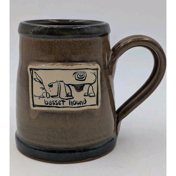 Deneen Pottery Mug Basset Hound Dog Brown Glaze Stoneware Coffee Cup 12oz - Picture 2 of 7